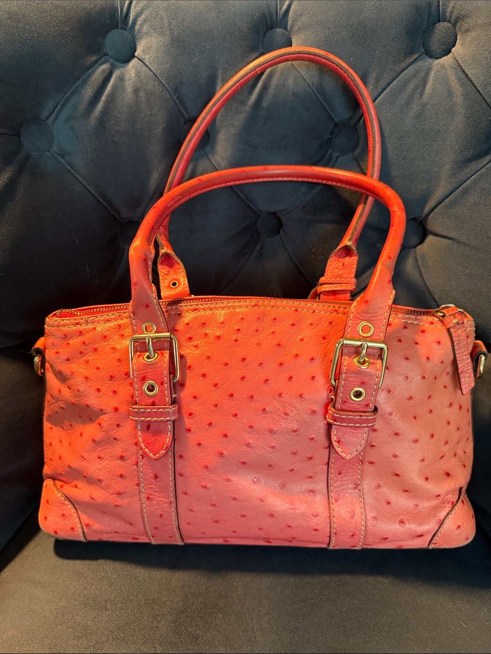 Vintage Dooney & Bourke Pink Ostrich-Embossed Shoulder Bag - Picture 3 of 12